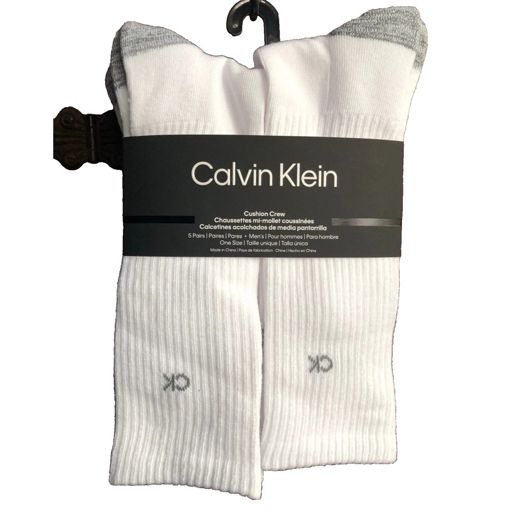Calvin Klein Mens 5 Pair Cushion Crew Socks White Grey CVM221CR14001 Size 7-12